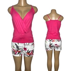 NWT 2 Pieces White and Pink Set for Women Size L Short with pockets and Wrap Top